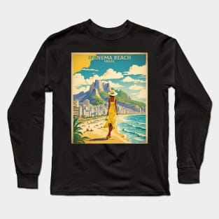 Ipanema Beach Brazil Vintage Tourism Travel Poster Long Sleeve T-Shirt